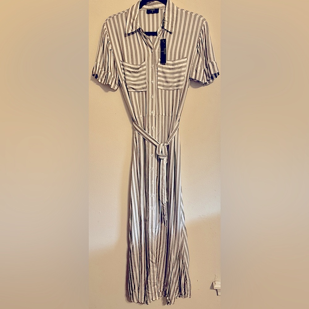 New - Tahari Women’s Tie-Waist Fit & Flare Maxi Shirt Dress